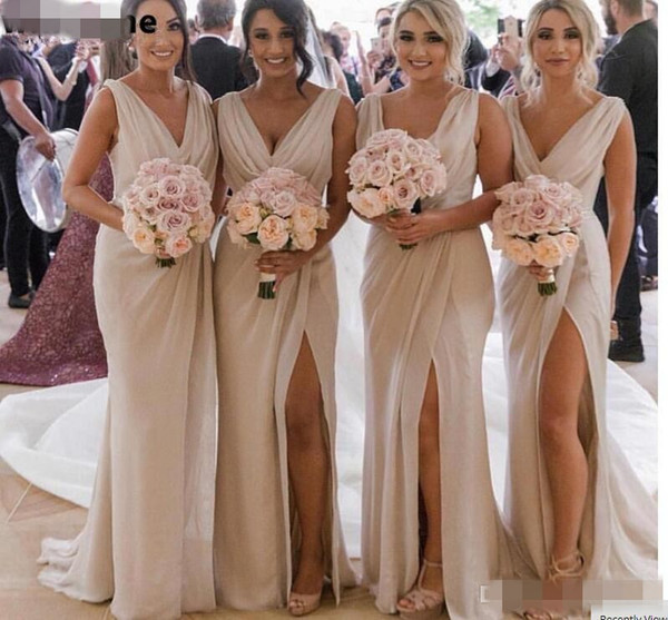 vestido madrinha Slit Mermaid Bridesmaid Dresses Long Sexy Backless Wedding Party Dress 2022V-Neck Bride Maid of Honor Gowns