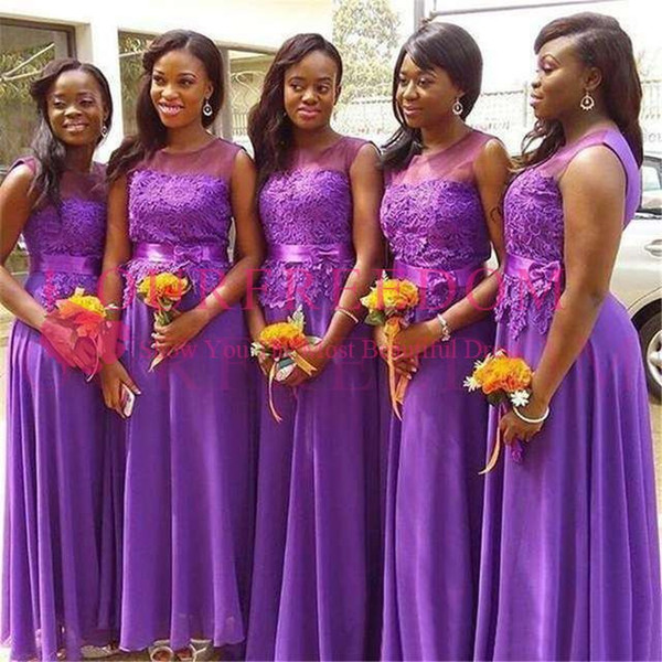 Purple Chiffon Lace Bridesmaid Dress Lavender African Women Wedding Party Bridesmaid Gowns Robes De Demoiselle D'honneur