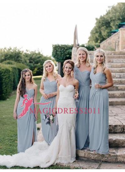 New Blue Ruffles Bridesmaid Dresses for Country Wedding A-Line Jewel Long Chiffon Bohemian Summer Beach Wedding Party Evening Dresses