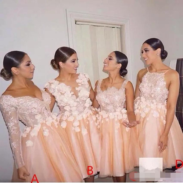 New Vintage Blush Short Lace Bridesmaid Dresses Mixed Style Knee Length Short Prom Party Graduation Dresses