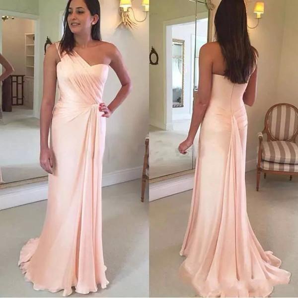 Elegant Bridesmaid Dresses A Line One Shoulder Floor Length Chiffon Bridesmaid Gowns For Beach Garden Wedding Guest Dresses