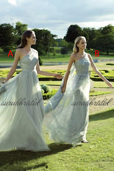 New Style chiffon Bridesmaid Dresses A-Line cheap one shoulder Sleeves Formal Wedding Guest Wear sweep train Maid Of Honor Gowns