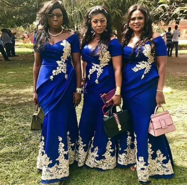 African Arabic Royal Blue Mermaid Long Bridesmaid Dresses Off the Shoulder Lace Appliques Plus Size Maid Of Honor Wedding Guest Dress