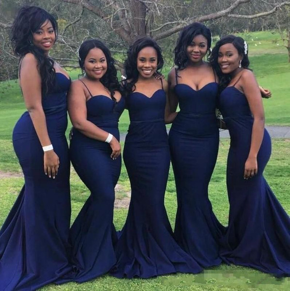 Elegant Navy Blue Black Girls Bridesmaid Dresses Spaghetti Floor Length Maid Of Honor Dresses Prom Party Gown