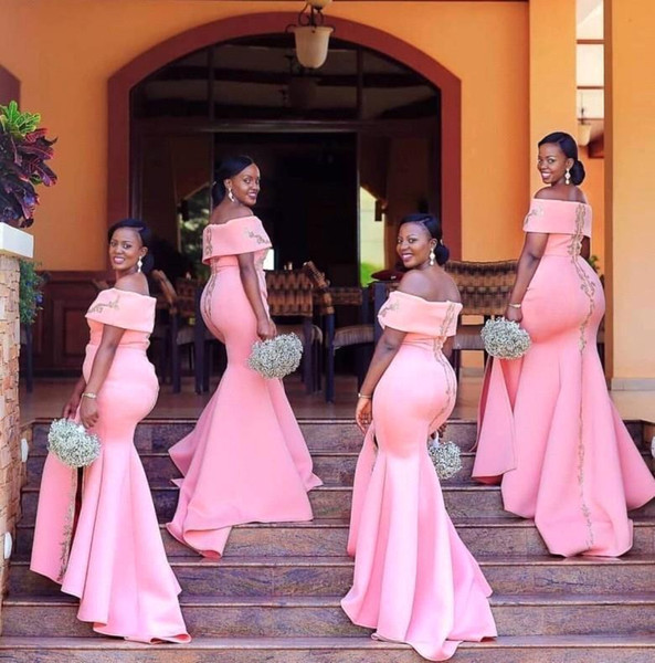 Nigerian African Arabic Pink Mermaid Bridesmaid Dresses Floor Length Maid of Honor Gowns Split Plus Size Bridesmaid Dress BC0102