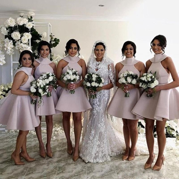 Knee length Bridesmaid Dresses Halter Backless Big Bow Short Black Maid of Honor Wedding Guest Party Gowns BM0695