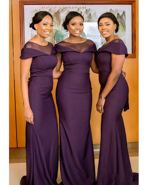 New South African Elegant Sheer Neck Bridesmaid Dresses Purple Long Maid of Honor Gown Wedding Guest Dresses BM0629