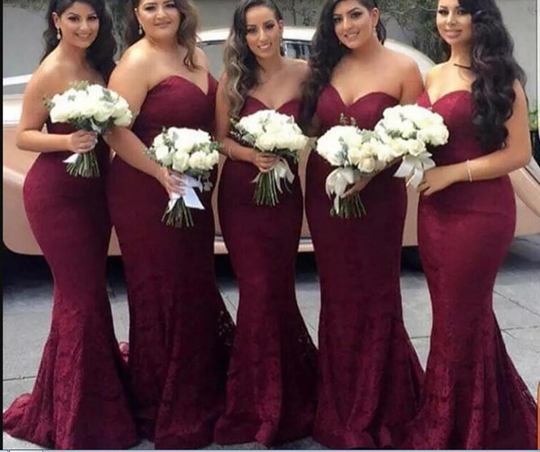 Plus Size Burgundy Bridesmaid Dresses Sweetheart Neck Floor Length Maid Of Honor Dresses Prom Party Gown