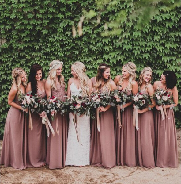 Dusty Rose Pink Bridesmaid Dresses Sweetheart Ruched Chiffon A-line Long Maid of Honor Dresses Wedding Party Gown Plus Size Beach