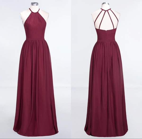 Burgundy Designed Halter Long Chiffon Bridesmaid Dresses Floor Length Backless Maid Of Honor Dresses Prom Party Gown BM0415