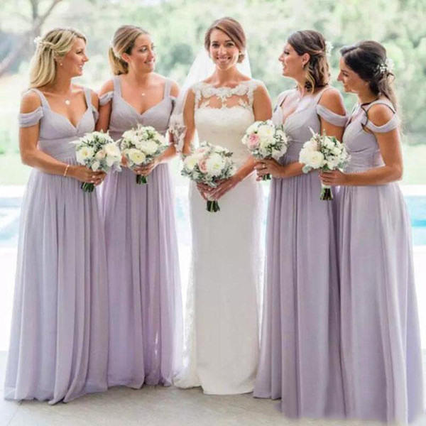 Elegant Off Shoulder Lilac Chiffon Bridesmaid Dresses Summer Wedding Maid of Honor Gown Floor Length vestidos de dama de honor BM0609