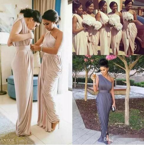 New Arrival Maid Of Honor Dresses Gray One Shoulder Chiffon Long Cheap Bridesmaid Dresses Women Split Evening Prom Gowns BM0635