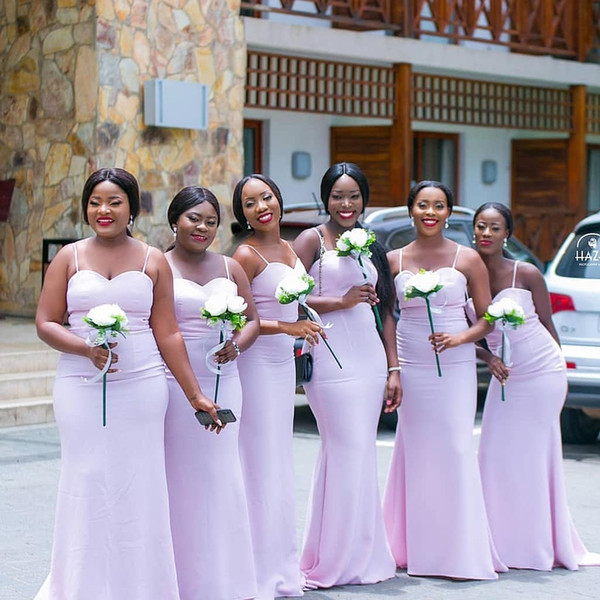 2019 Pink Black Girls Long Mermaid Bridesmaid Dresses Spaghetti Maid Of Honor Dresses Prom Party Gown BM0730