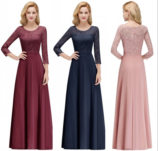 Vintage Long Sleeves Chiffon Bridesmaids Dresses 2022Real Photos A Line Crew Neck Appliques Long Evening Prom Gowns CPS1071