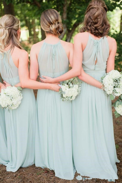 Green Bridesmaid Dresses Chiffon Ruffles Long Floor Length Beach Boho Country Wedding Party Guest Junior Maid of Honor Gowns Formal