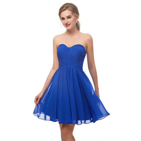 Cheap short blue bridesmaid dresses above knee chiffon pleats sweetheart formal maid of honor dresses prom party gowns in stock