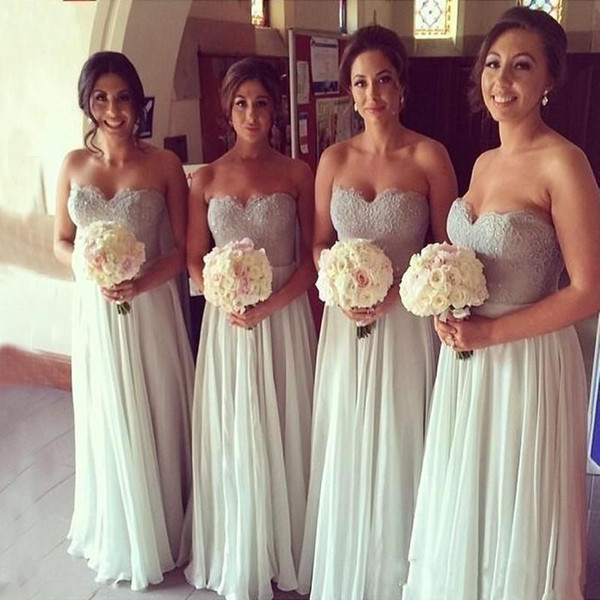 A-Line Long Bridesmaid Dresses Applique Lace Sequin Sweetheart Lace-up Full Length Chiffon Wedding Guest Dresses Maid Of Honor Gowns