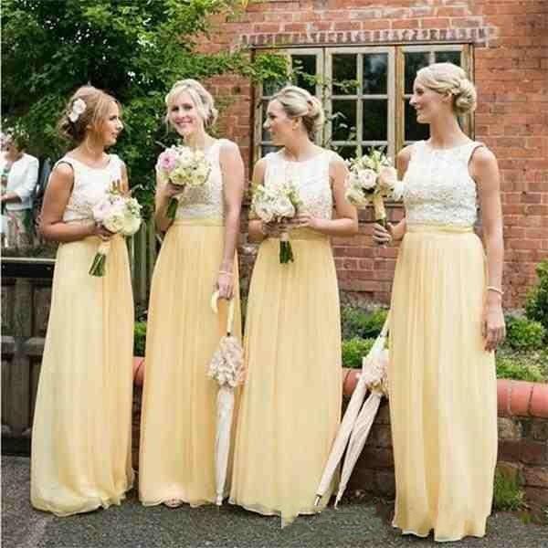 Summer Modern A Line Bridesmaid Dresses Jewel Floor Length Lace Top Chiffon Skirt Wedding Guest Dresses robe de mariée