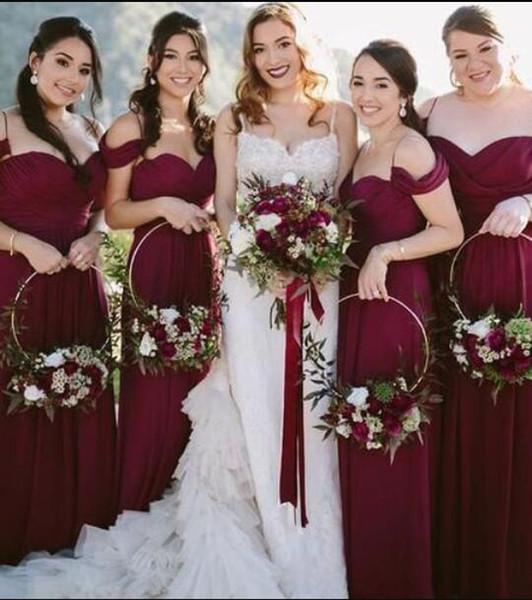 burgundy Bridesmaid Dresses Off the Shoulder Chiffon Long Summer Beach For Wedding Guest Dress Maid of Honor Gowns Custom Made