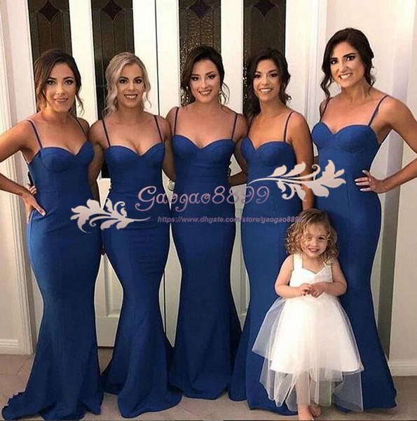 Cheap royal blue mermaid Long Bridesmaid Dresses sexy spaghetti Beach Boho Wedding Guest Dresses custom made sweep train bridal gowns