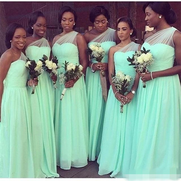 Cheap One Shoulder African Black Girl Bridesmaid Dresses Pleat Chiffon for Weddings Party Dress Maid Of Honor