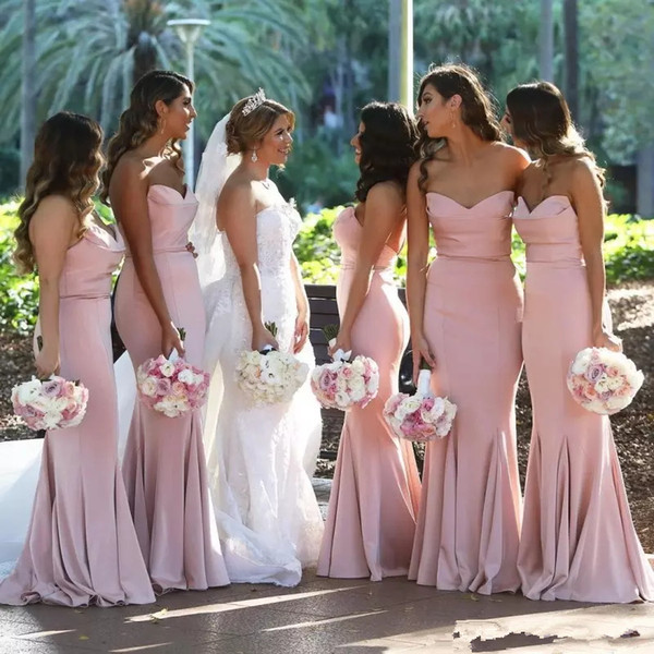 Cheap Blush Pink Mermaid Bridesmaid Dresses Sweetheart Floor Length Long Bridesmaid Gowns Elegant country formal Party Dresses