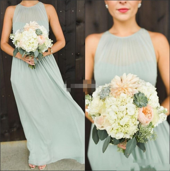 New Sage Green Bridesmaid Dresses Chiffon Ruffles Long Floor Length Beach Boho Country Wedding Party Guest Junior Maid of Honor Gowns Formal