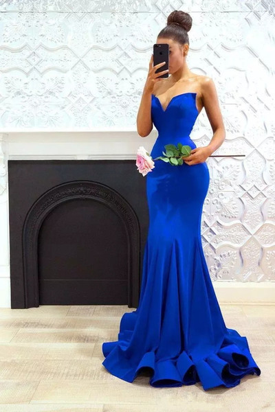 Cheap Modest Long Royal Blue Mermaid Bridesmaid Dresses Sweetheart Zipper Backless Sexy Maid of Honor formal Wedding Guest Dress