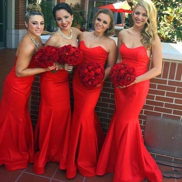 Simple Red mermaid bridesmaid dresses Sexy sweetheart floor length off the shoulder maid of honor dresses formal evening gowns wear