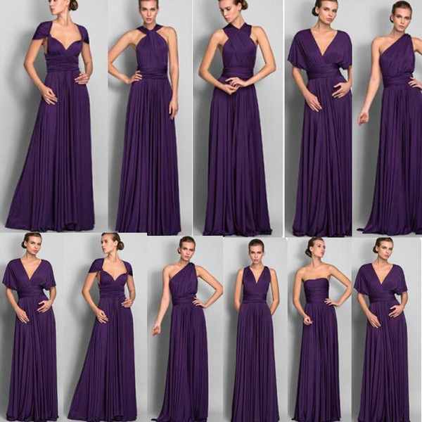 Long Chiffon Convertible Bridesmaid Dresses Purple Floor Length Wedding Guest Dress Vestido Madrinha Abiti Damigelle