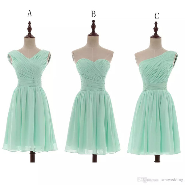 Chiffon Ball Gown Sweetheart Pleated Short Bridesmaid Dresses Mint 2019 Country Bridesmaid Gowns For Wedding Sukienka Wesele 100% Real Photo