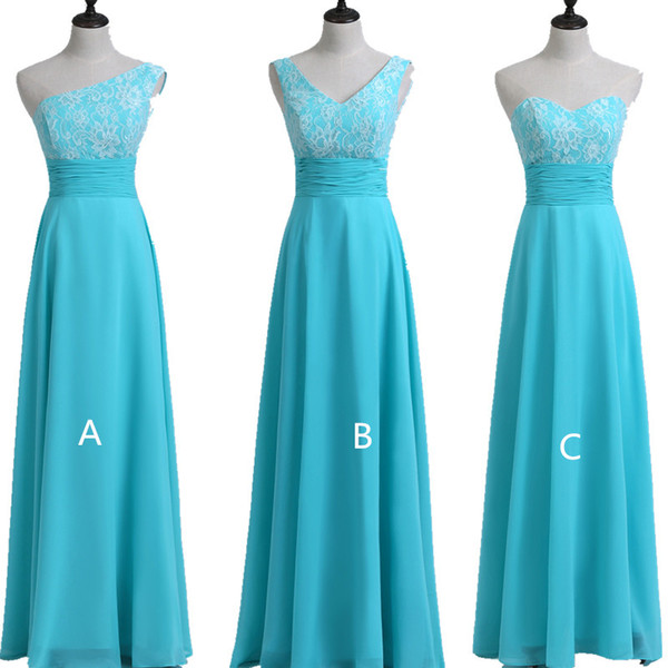 Turquoise Lace Chiffon Country Long Bridesmaid Dresses 2019 Beach Wedding Party Dresses Lace Up Evening Gowns 100% Real Pictures