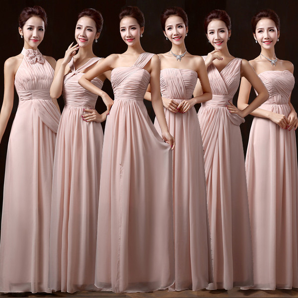 Blush Chiffon Bridesmaid Dresses Long A Line Floor Length Formal Wedding Guest Dress Maid Of Honor Dresses