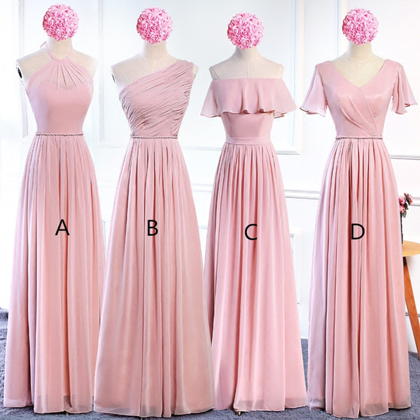 Blush Pink Chiffon Bridesmaids Dresses New Long Bridesmaid Dress Summer Floor Length Maid Of Honor Dresses