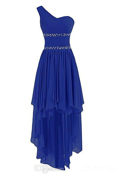 Beaded One Shoulder Chiffon High Low Bridesmaid Dresses 2019 Short Prom Gowns Lace Up Party Dress