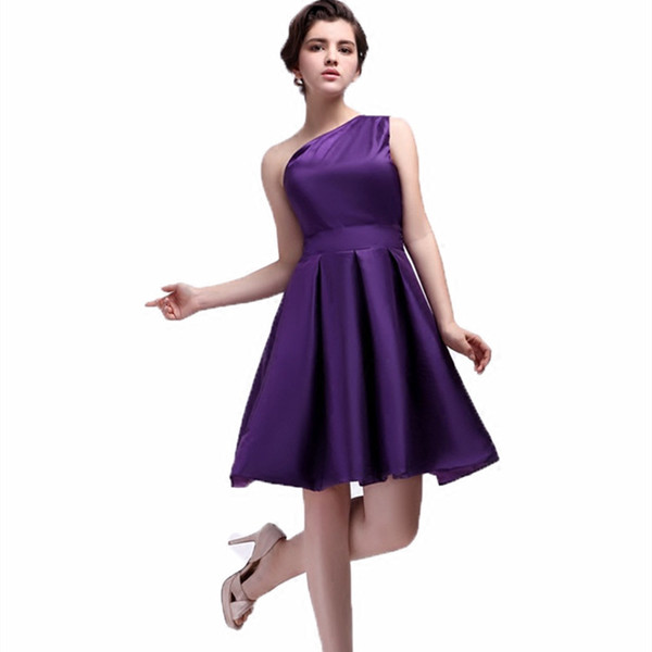 Purple Satin Short Bridesmaid Dresses with Zipper Back 2019 Summer Knee Length Wedding Party Dress vestido madrinha