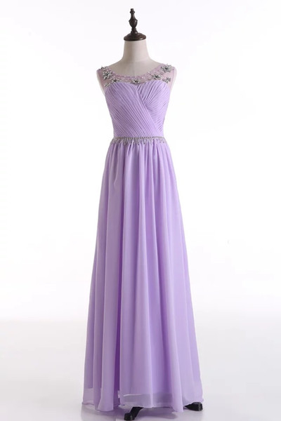 Beaded crystal Bridesmaid Dresses with Pleats Ivory Lavender Purple Blush Pink Yellow Long Prom Gowns