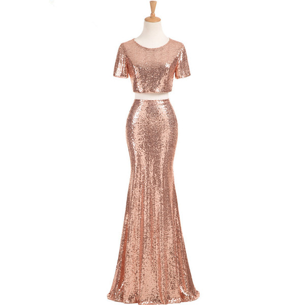 Rose Gold Sequins Bridesmaid Dresses for Wedding Long robe demoiselle d'honneur 2 Pieces Party Dresses