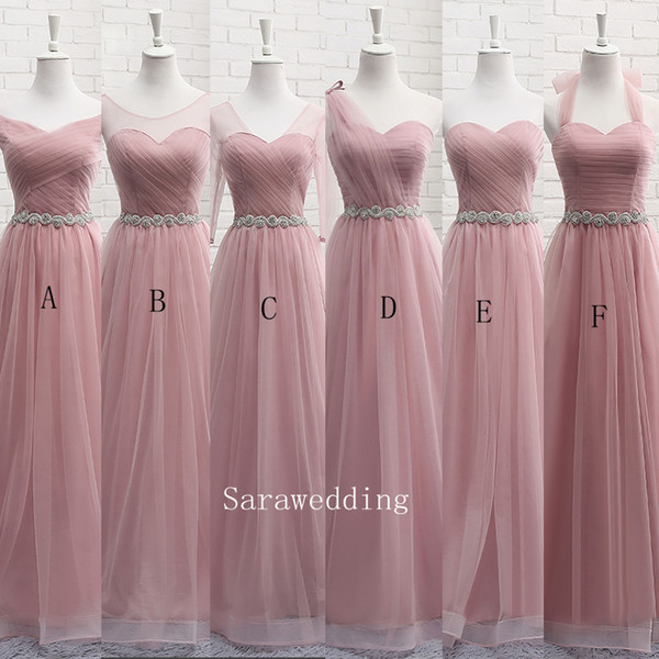 Blush Pink Tulle Long Bridesmaid Dress Lace Up New Wedding Party Dresses 6 Style Mixed Order