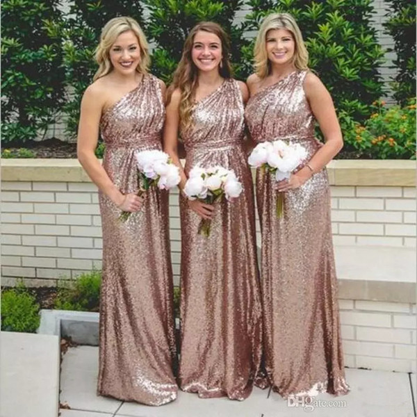 Bling Sequins Bridesmaid Dresses Long Wedding Guest Gowns New One Shoulder Evening Dresses Floor Length