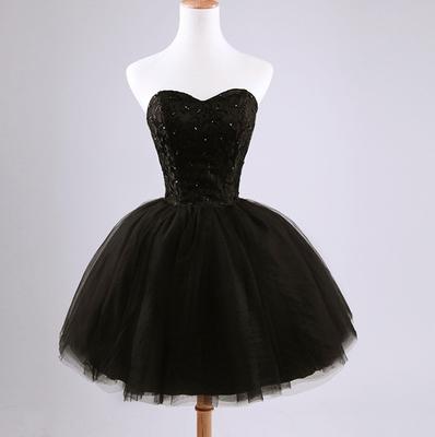 Sweetheart Beaded Lace Tulle Short Bridesmaid Dress Black 2019 Knee Length Party Dress Lace Up Fast Shipping