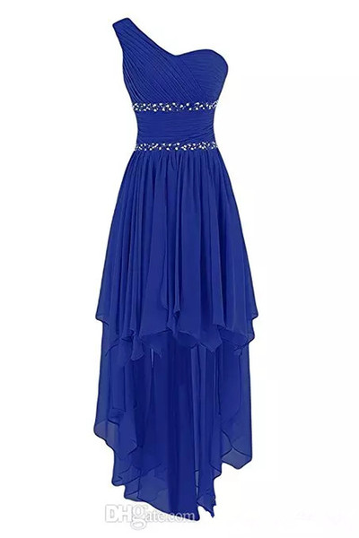 One Shoulder Chiffon High Low Bridesmaid Dresses Lace Up Wedding Party Dress Beaded Prom Gowns Custom Made