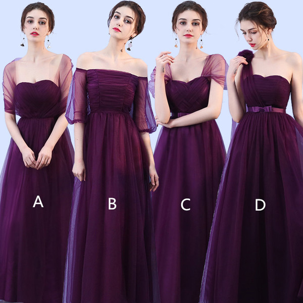 Long Tulle Bridesmaid Dresses Lace Up 2018 Grape Purple Wedding Guest Dresses Floor Length Party Dress In Stock