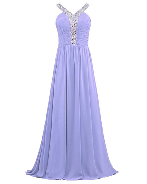 Beaded Chiffon Long Bridesmaid Dresses with spaghetti straps Lavender Pink Black Long Formal Evening Dress