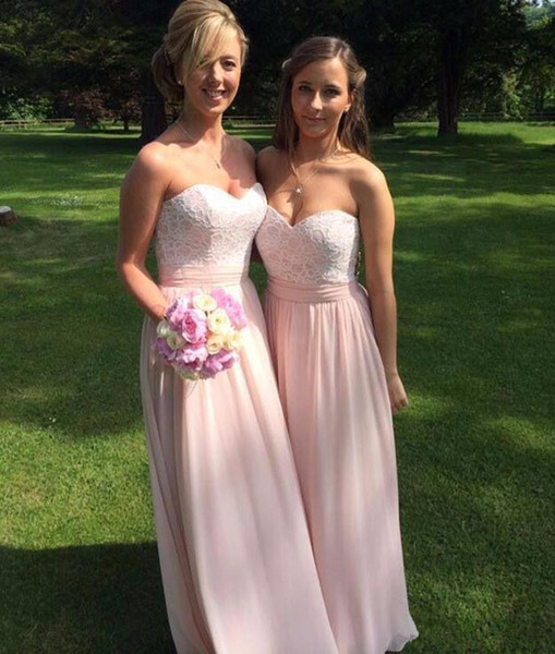 Pink Chiffon Sweetheart A Line Bridesmaid Dress with Lace Beach Maid Of Honor Dresses Zipper Back