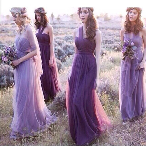 Convertible Tulle Bridesmaid Dresses 2019 Lavender Purple Long Wedding Guest Dress New Maid Of Honor Gown