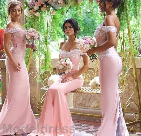 Blush Pink Mermaid Bridesmaid Dresses Off Shoulder Sweetheart Backless Sweep Train Cheap Real Images Wedding Guest Party Gowns Custom