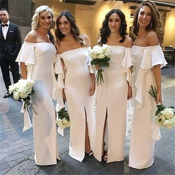 Sexy Long Mermaid Bridesmaid Dresses New Off The Shoulder Floor Length Ruffles Front Side Formal Wedding Gowns Party Dress