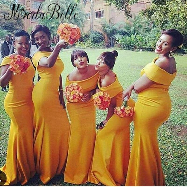 Cheap South African Nigerian Mermaid Bridesmaid Dresses Off Shoulder Floor Length Maid of Honors Dresses For Wedding Party