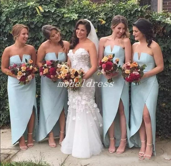 Sage Sheath Bridesmaid Dresses Side Split Strapless Floor Length Garden Beach Country Wedding Guest Gowns Maid Of Honor Dress Plus Size